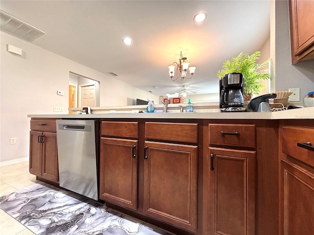 kitchen with a notable chandelier and dishwasher