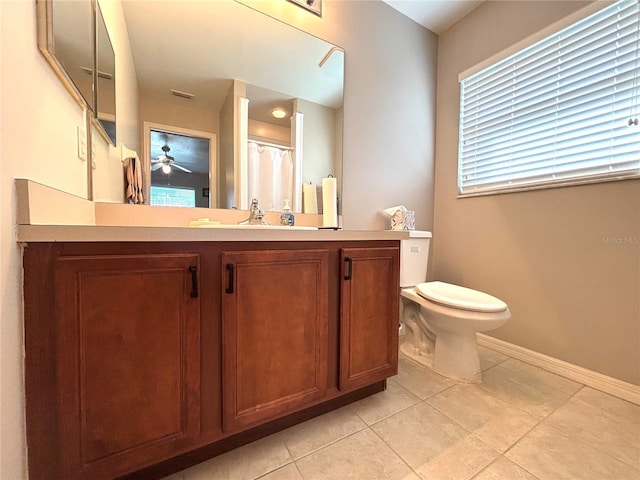 bathroom featuring vanity, tile patterned flooring, and toilet