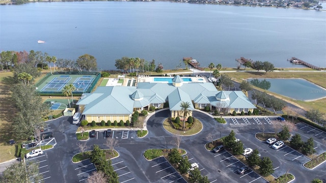 aerial view with a water view