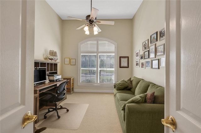 office featuring ceiling fan and carpet