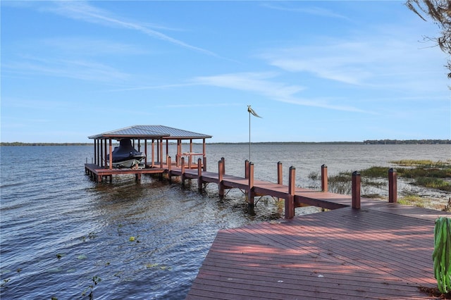 dock area featuring a water view