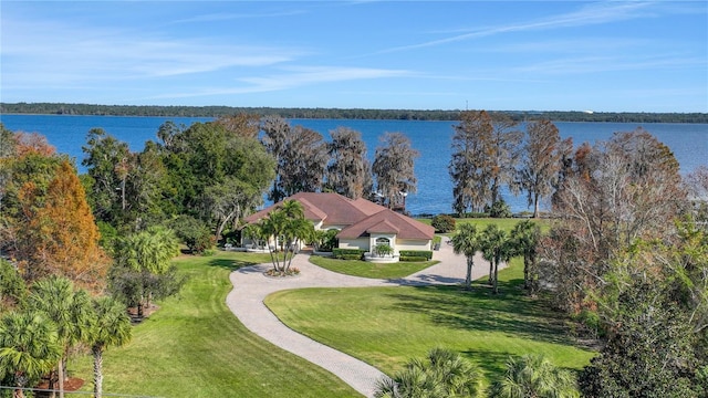 bird's eye view featuring a water view