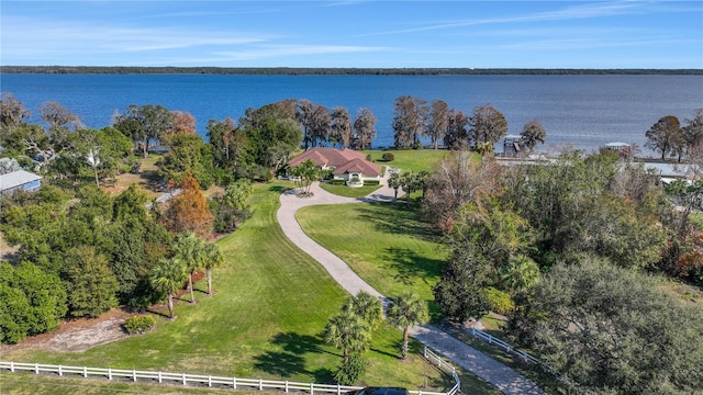 aerial view with a water view