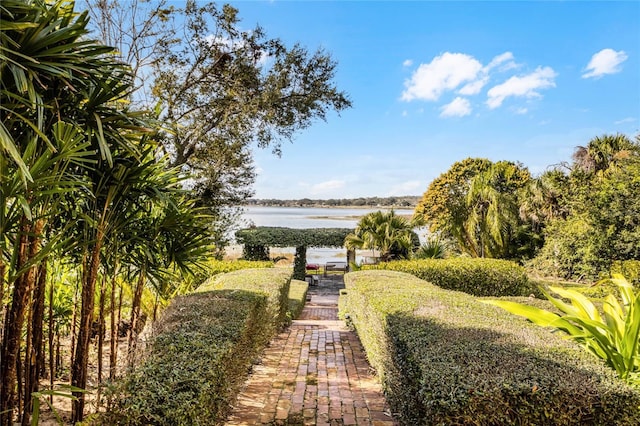 surrounding community featuring a water view