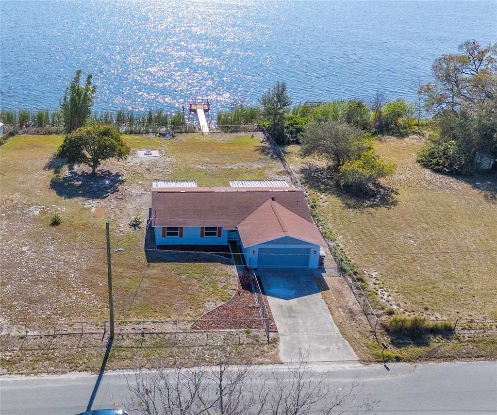 aerial view with a water view