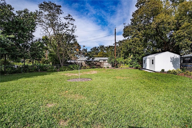 view of yard featuring a shed