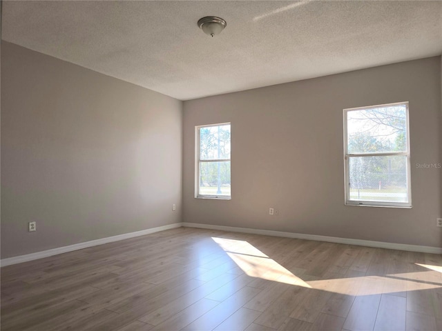 unfurnished room featuring light wood-type flooring, a textured ceiling, and a wealth of natural light