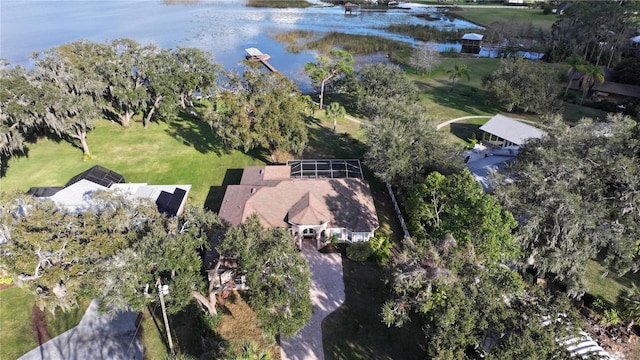 bird's eye view featuring a water view