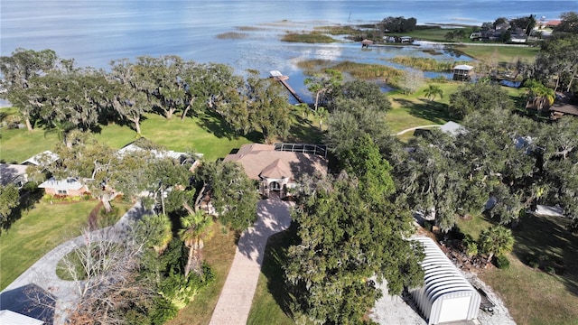 aerial view featuring a water view