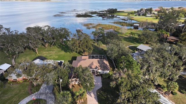 aerial view with a water view