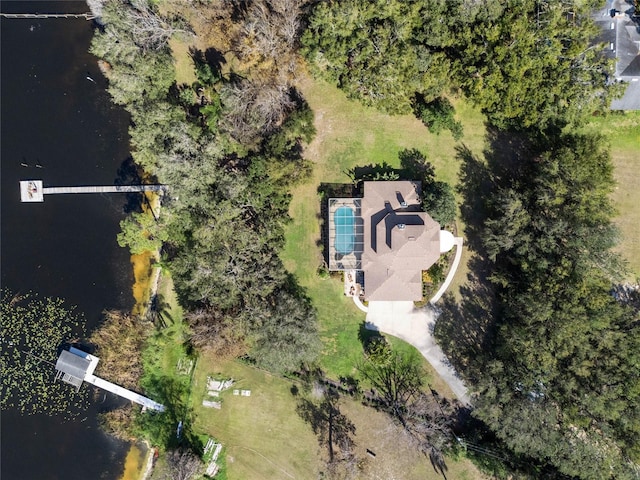 bird's eye view featuring a water view