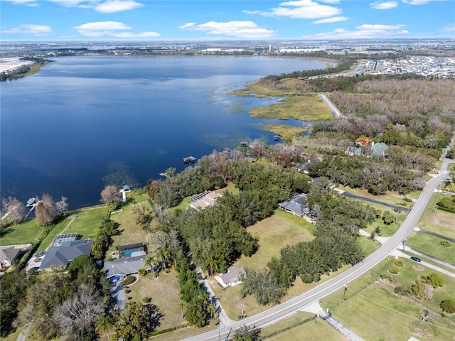 aerial view with a water view