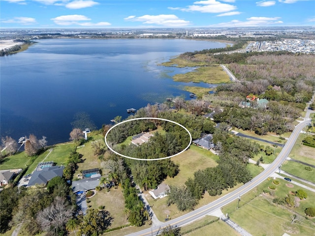 aerial view with a water view