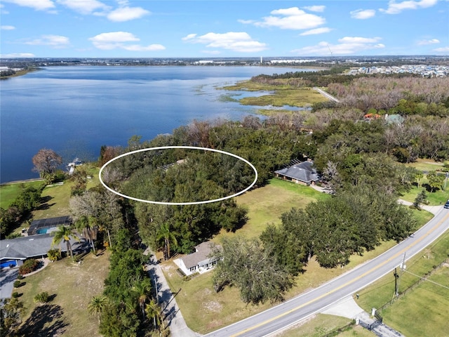 aerial view featuring a water view