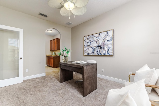 view of carpeted home office