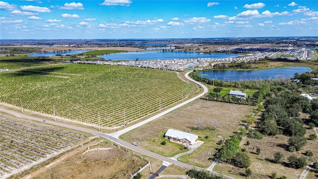 bird's eye view with a rural view and a water view