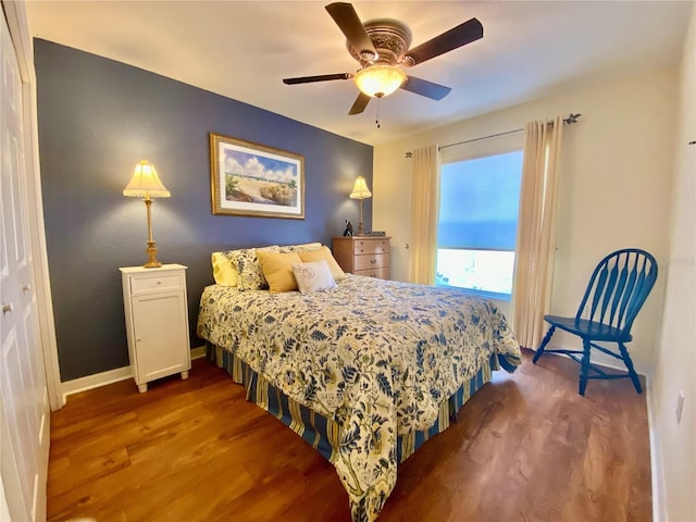 bedroom featuring ceiling fan and hardwood / wood-style floors