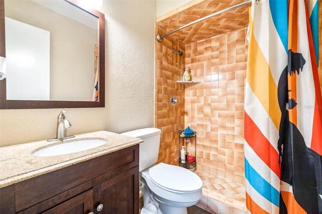 bathroom with vanity, toilet, and a shower with curtain