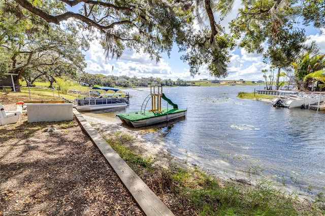 view of dock featuring a water view