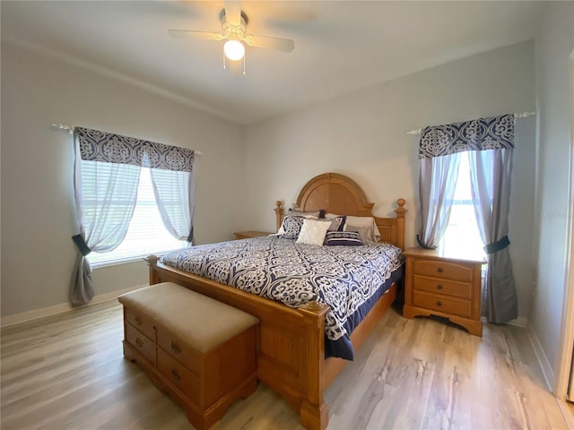 bedroom featuring ceiling fan and light hardwood / wood-style floors