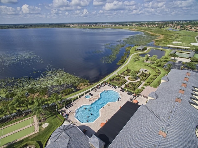 aerial view featuring a water view