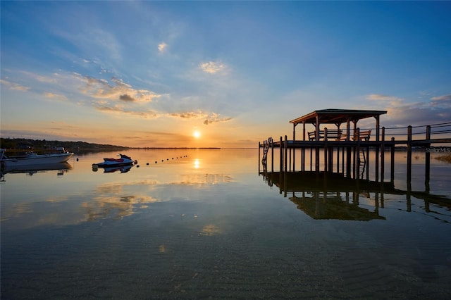 view of dock with a water view