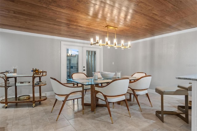 1 Casarena Ct, Winter Haven, FL 33881 - dining room featuring a chandelier, light tile patterned floors, french doors, and wooden ceiling