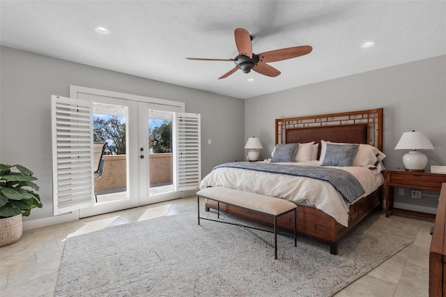 1 Casarena Ct, Winter Haven, FL 33881 - bedroom featuring recessed lighting, french doors, access to outside, and a ceiling fan