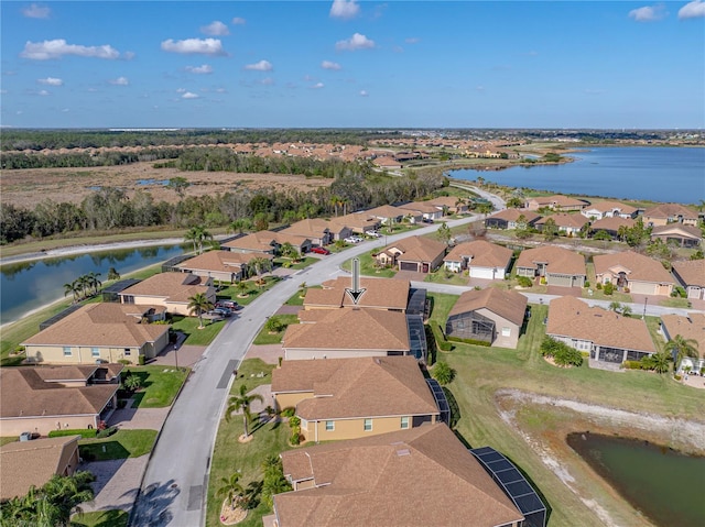 aerial view with a water view