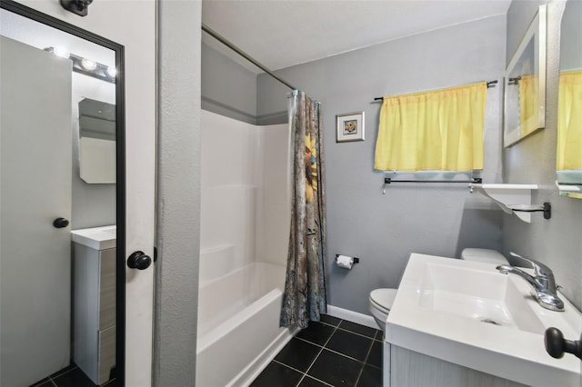 full bathroom with tile patterned flooring, vanity, toilet, and shower / bath combo