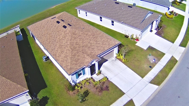 bird's eye view featuring a water view