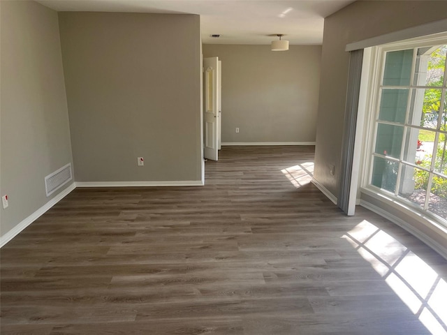 empty room featuring a wealth of natural light and dark hardwood / wood-style flooring