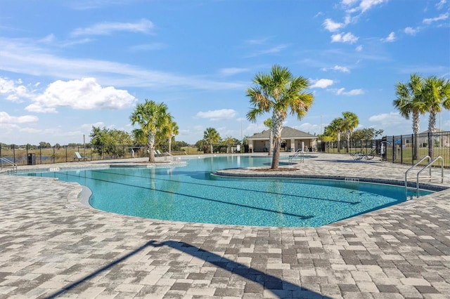 view of swimming pool featuring a patio