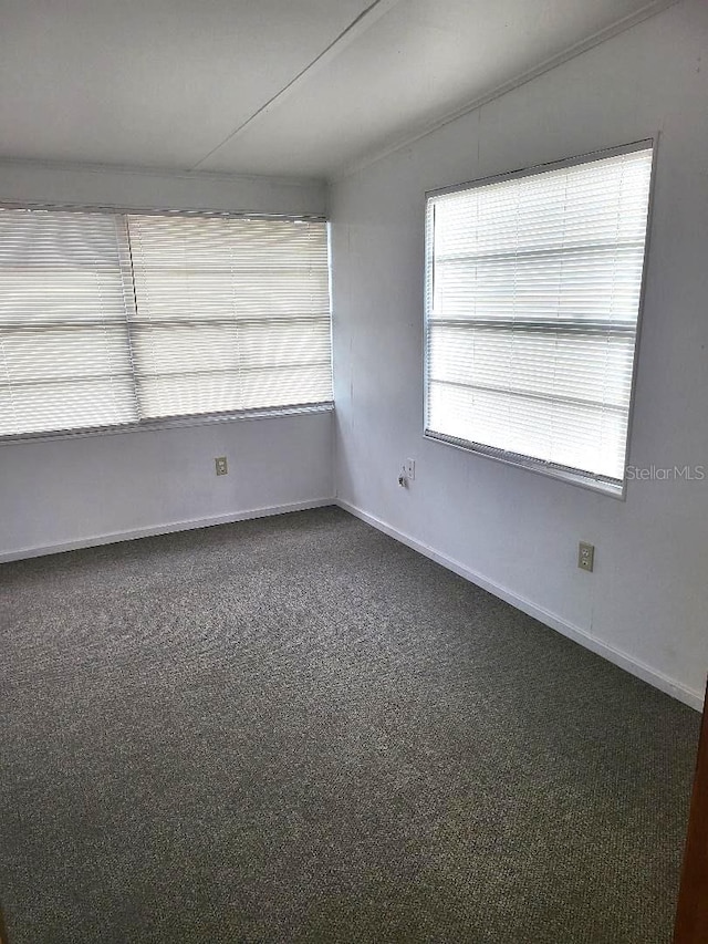 spare room featuring dark carpet