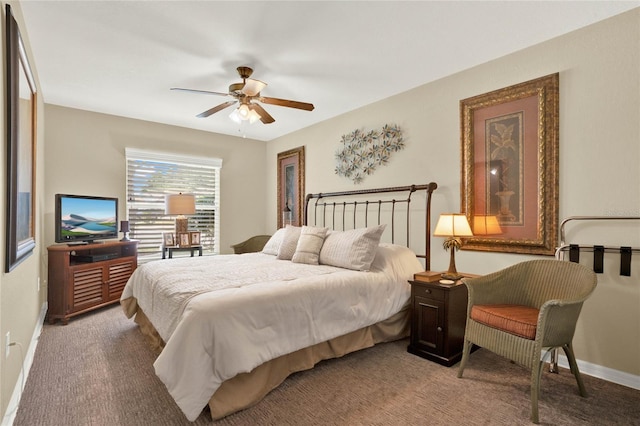 bedroom featuring ceiling fan and carpet flooring