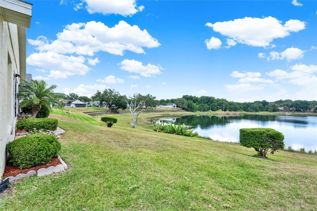 view of yard with a water view