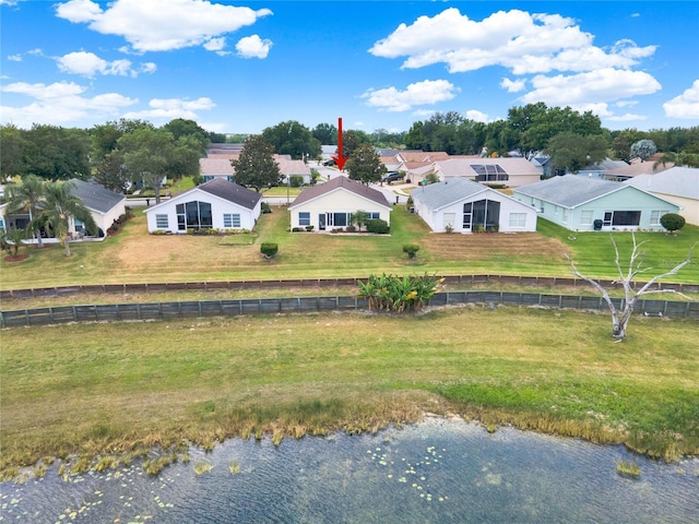 aerial view with a water view
