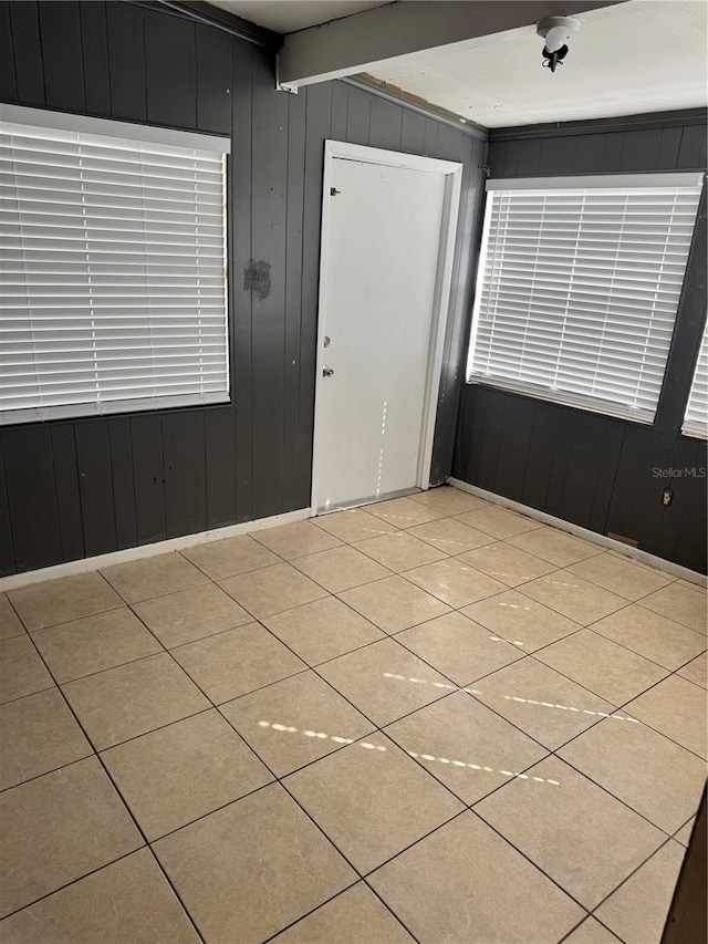 foyer with beam ceiling