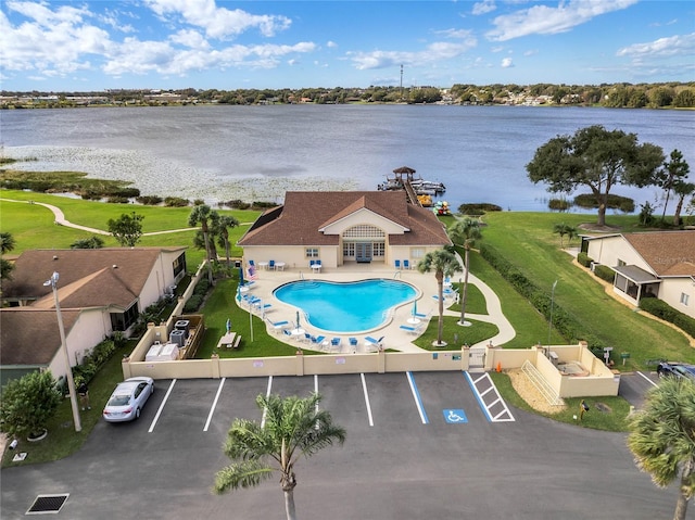 aerial view featuring a water view