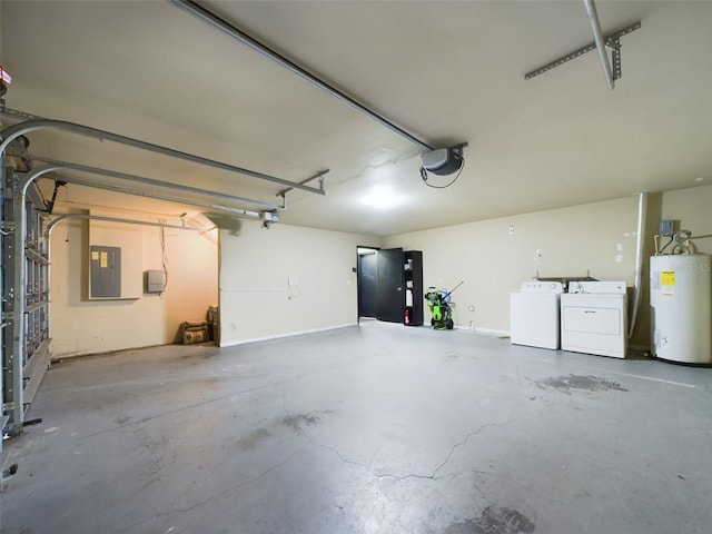 1793 N Fort Harrison Ave, Clearwater, FL 33755 - garage featuring water heater, washing machine and dryer, a garage door opener, and electric panel