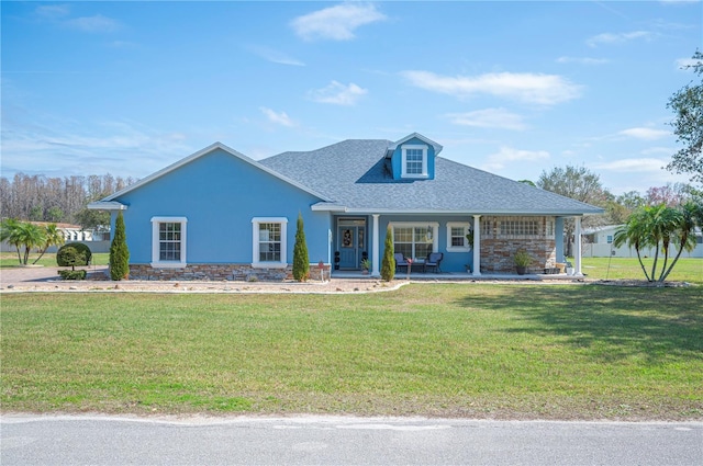 view of front of property with a front lawn and a porch