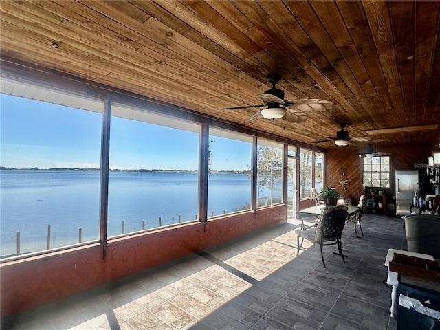 1050 E Eagle Ave, Eagle Lake, FL 33839 - sunroom with wooden ceiling, a water view, and wooden walls