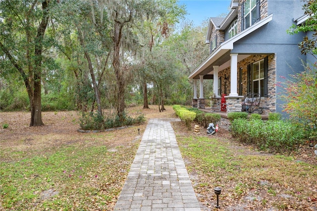 view of yard featuring a porch