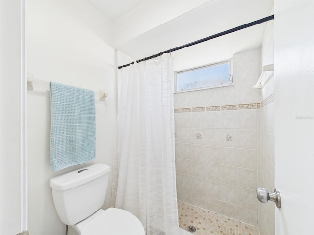 full bathroom with a shower stall and toilet