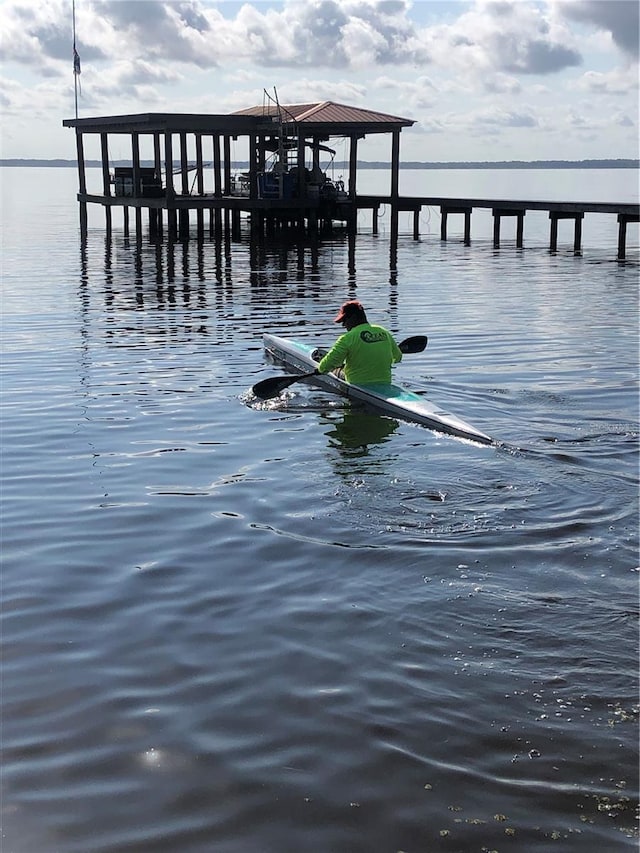 dock area with a water view