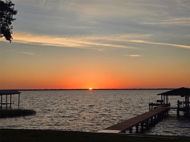 view of dock featuring a water view