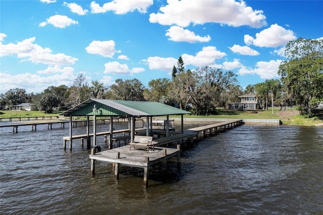 view of dock with a water view