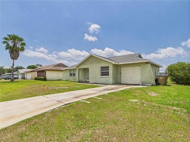 91 W Cedarwood Cir, Kissimmee, FL 34743 - ranch-style home featuring driveway, an attached garage, stucco siding, and a front yard