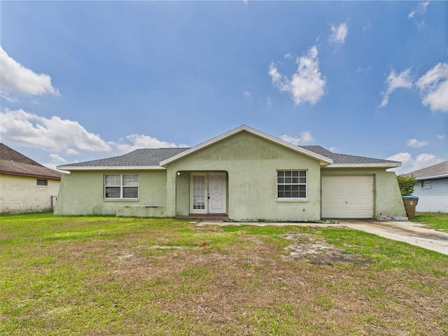 91 W Cedarwood Cir, Kissimmee, FL 34743 - ranch-style house featuring stucco siding, an attached garage, driveway, and a front yard