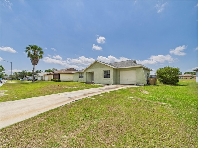 91 W Cedarwood Cir, Kissimmee, FL 34743 - single story home featuring driveway, a garage, stucco siding, and a front lawn